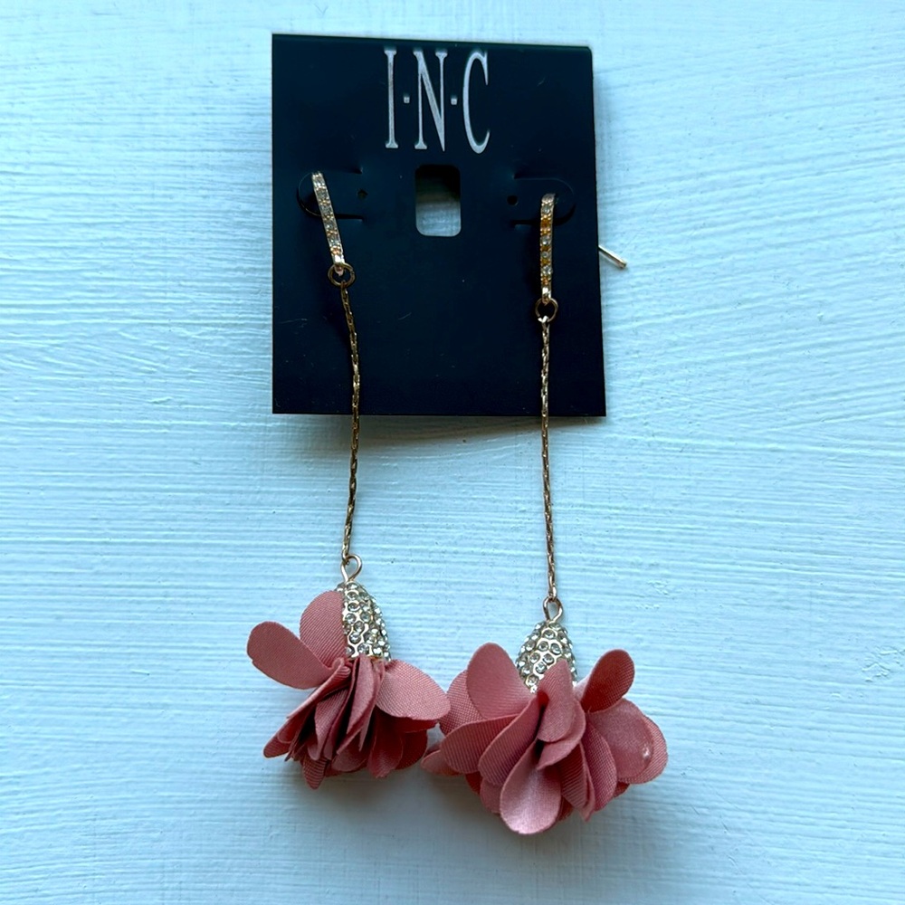Brand New INC Fabric-Flower Drop Earrings